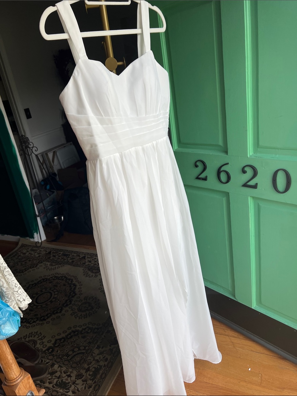White Chiffon empire wedding Dress with Pleated Waist w/corset back 💕 size 10